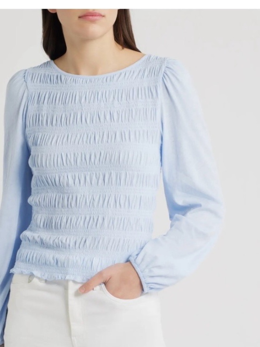 Madewell brand Light Blue Smocked Long-Sleeve Women’s Top